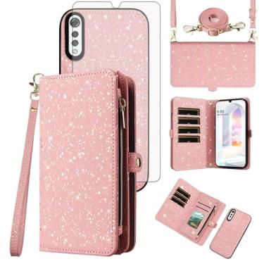 Imagem de Capa de telefone para LG Velvet 5G/LGVelvet Verizon G5 UW T-mobile 2020 Capa magnética destacável com protetor de tela e suporte de cartão de glitter celular LM G900UM 4G Tmobile feminino masculino