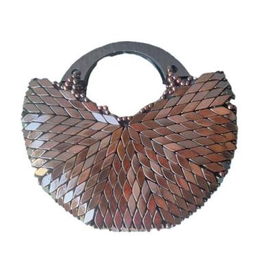 Imagem de Bolsa Peças Madeira Meia Lua Marrom Escuro, Alça de Mão - Ideias by Sa