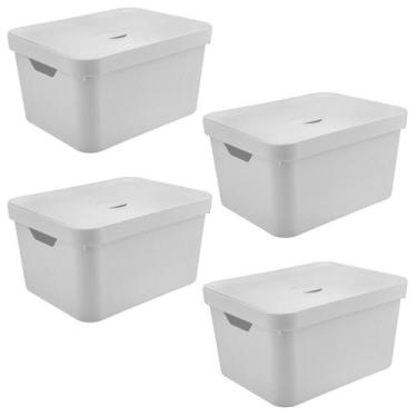 Imagem de 4x Caixa Plastica Grande 32L OU Cube Organizadora Branco