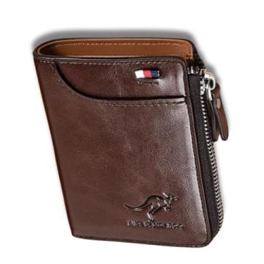 Imagem de Carteira Masculina de Couro PU Marrom Antifurto com Tecnologia RFID Secure – Design Moderno, Compacta e Resistente – "Blocked"