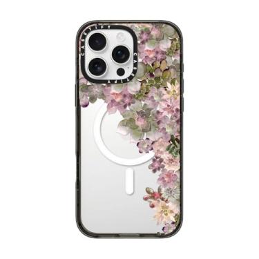 Imagem de CASETiFY Capa Impact para iPhone 16 Pro Max [Fina/2,5 m. Proteção contra quedas de grau militar 4X/compatível com Magsafe] - My Succulent Garden Rose - Preto transparente