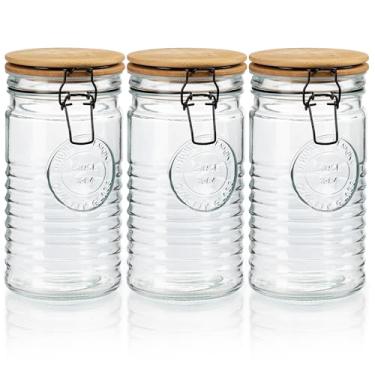 Imagem de kitchentoolz Potes De Vidro Para Armazenamento Com Tampas Herméticas - Conjunto De 3 Recipientes De Armazenamento Mason Para Cereais, Café E Arroz - Conjunto De Recipientes Organizadores De Despensa