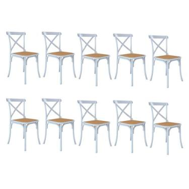 Imagem de Kit 10 Cadeiras Jantar Cross Katrina X Branca Assento Bege Aço  - MOVE