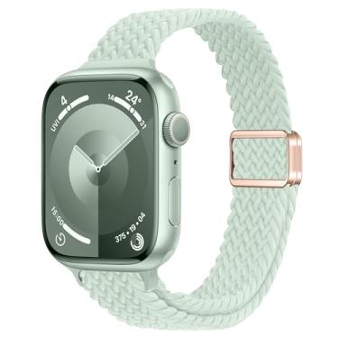 Imagem de ALSMGGBPAF Pulseira feminina de nylon trançado fina compatível com Apple Watch séries 11, 10, 9, 8, 7, 6, SE, 5, 4, 3, 2 e 1 de 42 mm, 41 mm, 40 mm, 38 mm, 40 mm, 44 mm, 45 mm, 46 mm, 4, 3, 2 e 1