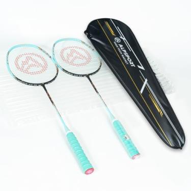 Imagem de ALPSPORT Flame Raging Fire Original Design 4U G5 Graphite Badminton Rackets Sets of 2, Full Carbon Fiber Racquets with 1 Leather Bag, 2 Tied Grips Tapes, Padel Raket for Sports Training (Blue)