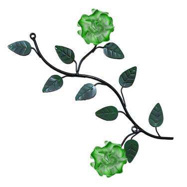 Imagem de Arranjo De Parede Com Folhas E Flores Em Ferro 2 Rosas Verde