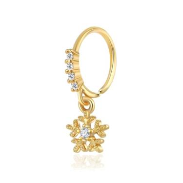 Imagem de Niaspi Anéis de nariz pendentes com tema natalino de 20 g para mulheres banhado a ouro 14 K zircônia cúbica árvore de Natal chapéu de árvore de Natal luvas de floco de neve argola argolas de nariz