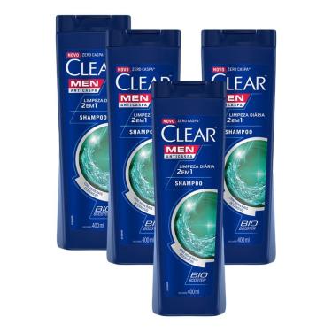 Imagem de Kit 4 Shampoos Clear Men Anticaspa Limpeza Diária 2 Em 1 400ml