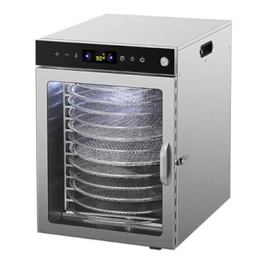 Imagem de Desidratador rotativo de frutas, rotação automática de 360°, 12 bandejas de aço inoxidável, desidratador de frutas de 800 W, controle independente de temperatura e tempo, temporizador de 24 horas