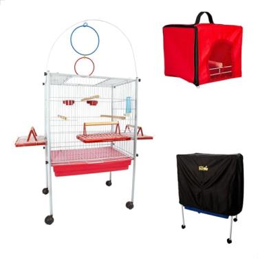 Imagem de Viveiro Pássaro Calopsita Triplex + Bolsa Transporte + Capa Jelplast (Branco/Vermelho)
