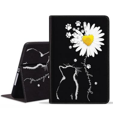 Imagem de POIUYTREW Capa para Samsung Galaxy Tab S10 Plus (2024)/S9 Plus/S9 FE Plus 5G 12,4 polegadas (2023), capa fólio de couro PU com suporte e hibernação automática, gato e margarida