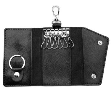 Imagem de Carteira de chaveiro para mulheres, mini capa de couro para chave de carro com porta-cartões, carteira pequena para chaveiros, organizador de chaves leve para homens e mulheres, Preto, standard