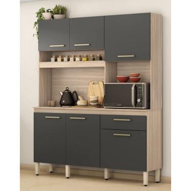 Imagem de Kit Cozinha Compacta 6 Portas 1 Gaveta com Pés Regulaveis Alamo - Avena Touch/ Grafite Demóbile 