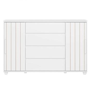 Imagem de Cômoda Evidenza com 4 Gavetas Flex Albatroz, Branco/Freijó