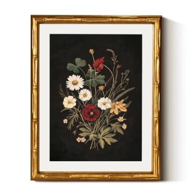 Imagem de InSimSea Arte de parede em tela emoldurada de bambu dourado, impressões botânicas Dark Academia, moldura antiga vintage temperamental com tapete, decoração de parede de casa vitoriana para sala de