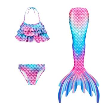 Imagem de LVTFCO Maiô de sereia para meninas colorido com escama de peixe frente única 3 peças roupa de praia cosplay roupa de desempenho, vermelho-140