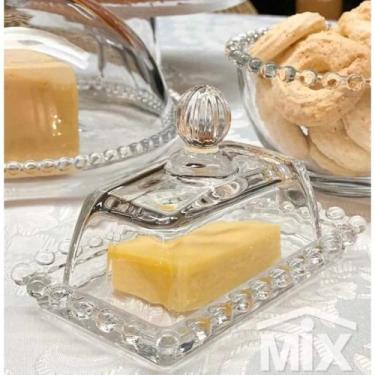 Imagem de Manteigueira com Tampa Vidro Cristal Pérola 14x10x9cm - Wincy