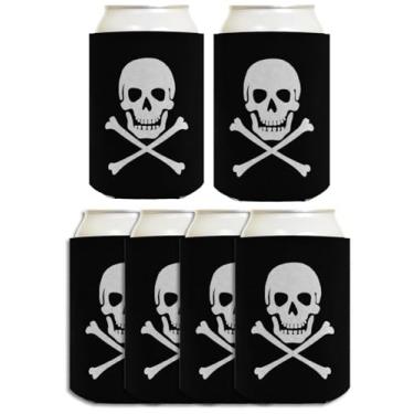 Imagem de Divertida cerveja Coolie Caveira ossos cruzados pirata Jolly Roger Pacote com várias latas refrigeradores Coolie Drink Coolies, Preto, 6