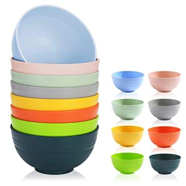 Imagem de Berglander 760 ml Conjunto de tigelas de plástico de 8 cores durável reutilizável Ramen salada pipocas de milho tigela talheres à prova de fugas adequado para micro-ondas e máquina de lavar louça