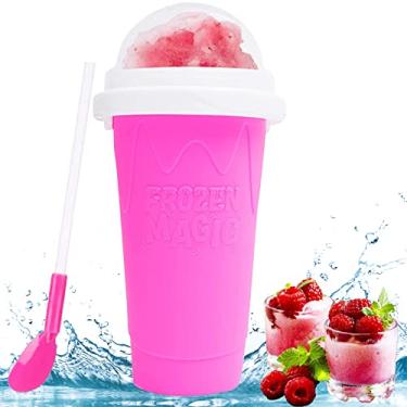 Imagem de Copo para fazer suco de abeto ceda, TIK TOK Magic Quick Frozen Magic Squeeze Smoothies Cup, faça você mesmo caseiro, sorveteira, para crianças e família, rosa