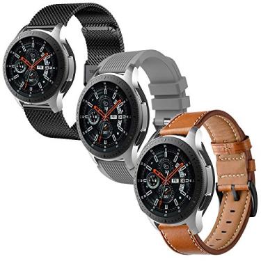 Imagem de Anrir Compatível com Samsung Galaxy Watch 46 mm, couro de 22 mm + silicone + pulseira de malha de aço inoxidável para Samsung Galaxy Watch 3 45 mm, Garmin Vivoactive 4 45 mm, Fossil Gen 5 Carlyle hr/Garrett-3 pacote