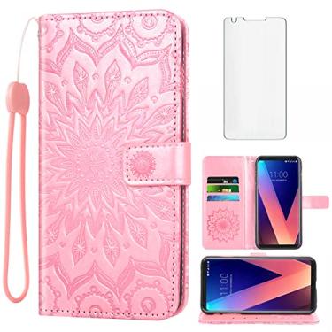 Imagem de Capa de telefone para LG V35 ThinQ V30 Plus Carteira com protetor de tela de vidro temperado e capa flip de couro suporte para cartão acessórios para celular LGV30 LGV35 LG30 LG35 V 30 35 V30+ V30s H931 mulheres ouro rosa