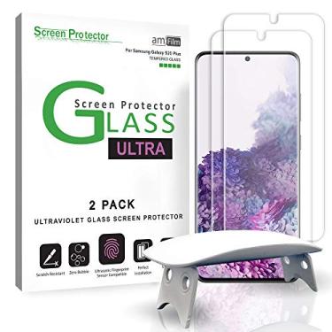 Imagem de Protetor de tela de vidro Ultra da amFilm para Galaxy S20 Plus, aplicação de gel UV (2 unidades), vidro temperado, compatível com scanner de impressões digitais UltraSonic para Galaxy S20 Plus (2020)