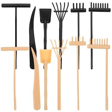 Imagem de Totority 12 peças mini kit de jardim Zen, areia de meditação de ancinho preto, ferramentas de jardim zen bandeja de areia de rocha miniaturas acessórios para mesa escritório relaxamento