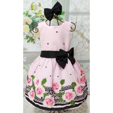 Imagem de Vestido Infantil Luxo Floral - Miss Flower, Rosa laço preto, 4