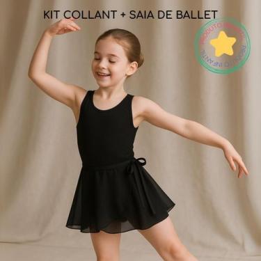 Imagem de Kit Body Collant e Saia de Ballet Infantil - Magic Sky, Preto, 8