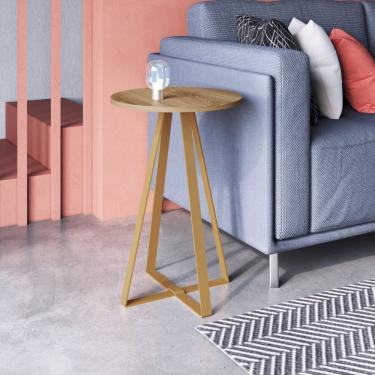 Imagem de Mesa Lateral Redonda Industrial Artesano Hanover/dourado