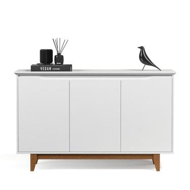 Imagem de Aparador Buffet Sala Flow Com 3 Portas Pés Madeira Maciça Branco Branco