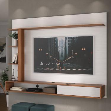 Imagem de Painel Para Tv Até 60" 1 Porta 1 Nicho Branco/Nogal