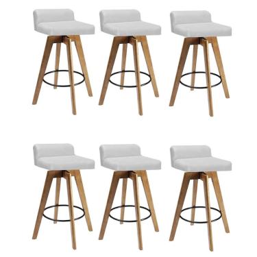 Imagem de Kit 06 Banqueta Alta Com Encosto Giratória Rute Cozinha Sintético Branco - Amey Decor