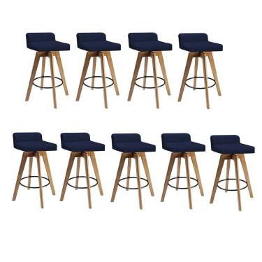 Imagem de Kit 09 Banqueta Alta Com Encosto Giratória Rute Cozinha Sintético Azul Marinho - Amey Decor