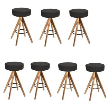 Imagem de Kit 07 Banqueta Alta Redonda Giratória Delia Madeira Balcão Bistrô Cozinha Suede Cinza - Amey Decor