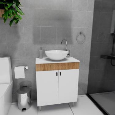 Imagem de Conjunto Gabinete para Banheiro com Cuba Sevilha Marrom/Branco