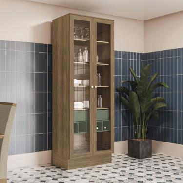 Imagem de Cristaleira 80cm 2 Portas 1 Gaveta Kappesberg Nogueira-verde Oliva