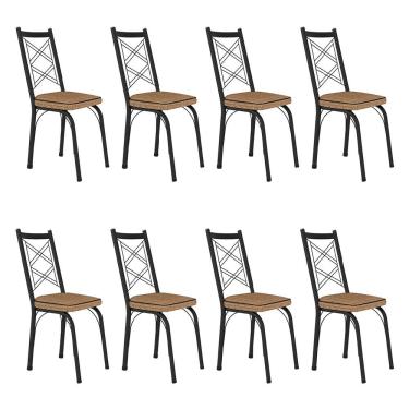 Imagem de Kit 8 Cadeiras De Cozinha Delaware Estampado Rattan Bege Pés De Ferro Preto - Pallazio