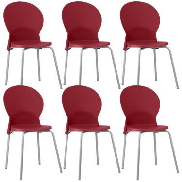 Imagem de Kit 6 Cadeiras Mond F02 para Sala de Jantar Estrutura em Aço Assento em Plástico Vermelho