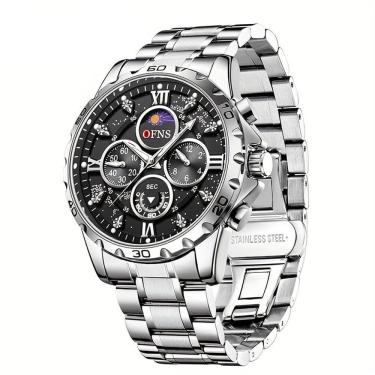 Imagem de Relógio Masculino Ofns, Esportivo Luxuoso, Seis Agulhas Multifuncionais Prateado