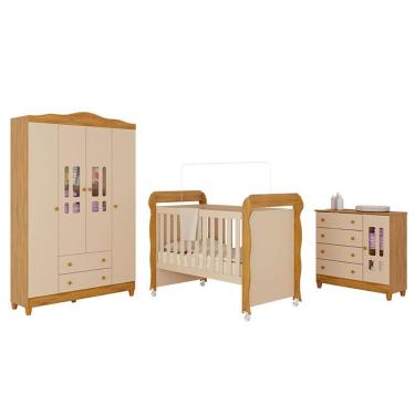 Imagem de Quarto De Bebê Ariel 4 Portas Com Berço Americano Mirelle Off White Bétula- Carolina Baby