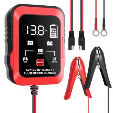 Imagem de Carregador de bateria de 6 V 12 V 1,5 A, mantenedor automático de bateria, carregador inteligente flutuante, dessulfatador para carro, motocicleta, cortador de grama, barco, baterias AGM LiFePO4