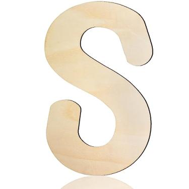 Imagem de She Love Letras De Madeira 8" Letra S 1/5" Espessura Recortes Alfabeto Inacabado Para Decoração Parede Artesanato Pintura Faça Você Mesmo Festa Aniversário Berçário Feriado Grandes Decorações Casa