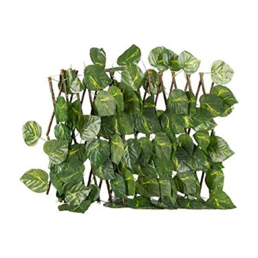 Imagem de MFMEXUL Painel de Cerca de Tela de Treliça de Jardim de Madeira Expansível com Folhas Artificiais E Plantas para Ornamento de Quintal de Jardim, Folhas verdes, Tamanho real