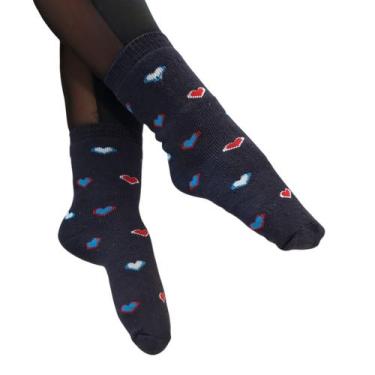 Imagem de Kit 2 Pares de Meias Feminina Inverno Grossa Macia Cano Alto - RJC, Az