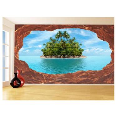 Imagem de Papel De Parede 3D Praia Mar Caverna Pedras Céu 3,5M Npr299 - Você Dec