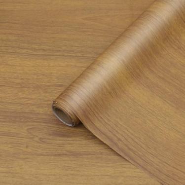 Imagem de Papel de parede de madeira marrom grosso papel de contato de grão de madeira marrom 40,6 cm x 199,9 cm capa de papel de parede autoadesivo vinly urdidura para móveis armário bancada prateleira tipo B