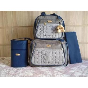 Imagem de Kit 4 Peças Bolsas Bebê Maternidade Menina Menino Revenda Cinza - Ludy
