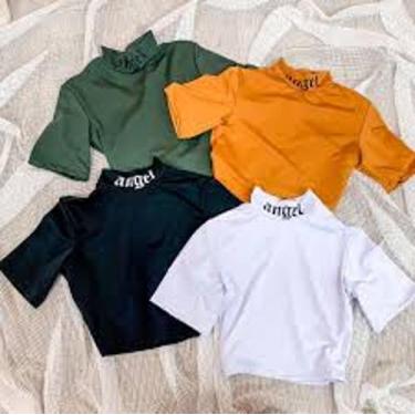 Imagem de Cropped feminino angel gola alta manga curta viscolaycra estilo - Filó